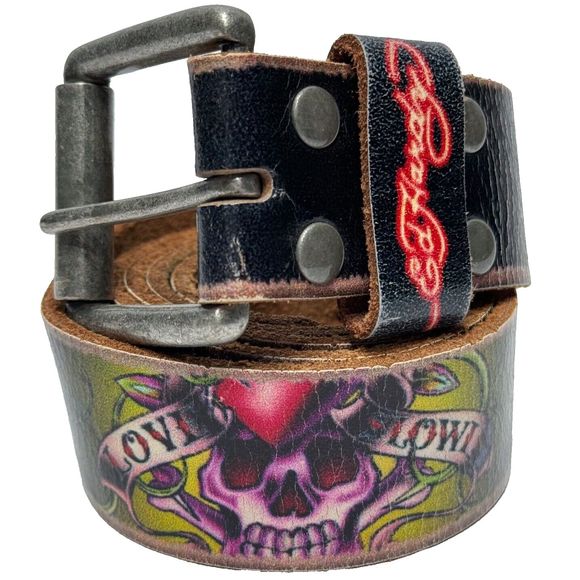 Ed Hardy Accessories Ed Hardy Embroidered Black Distressed Leather